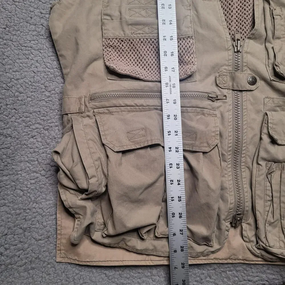 Vintage Banana Republic Vest Med Beige Khaki Utility Travel Safari Multi Pocket